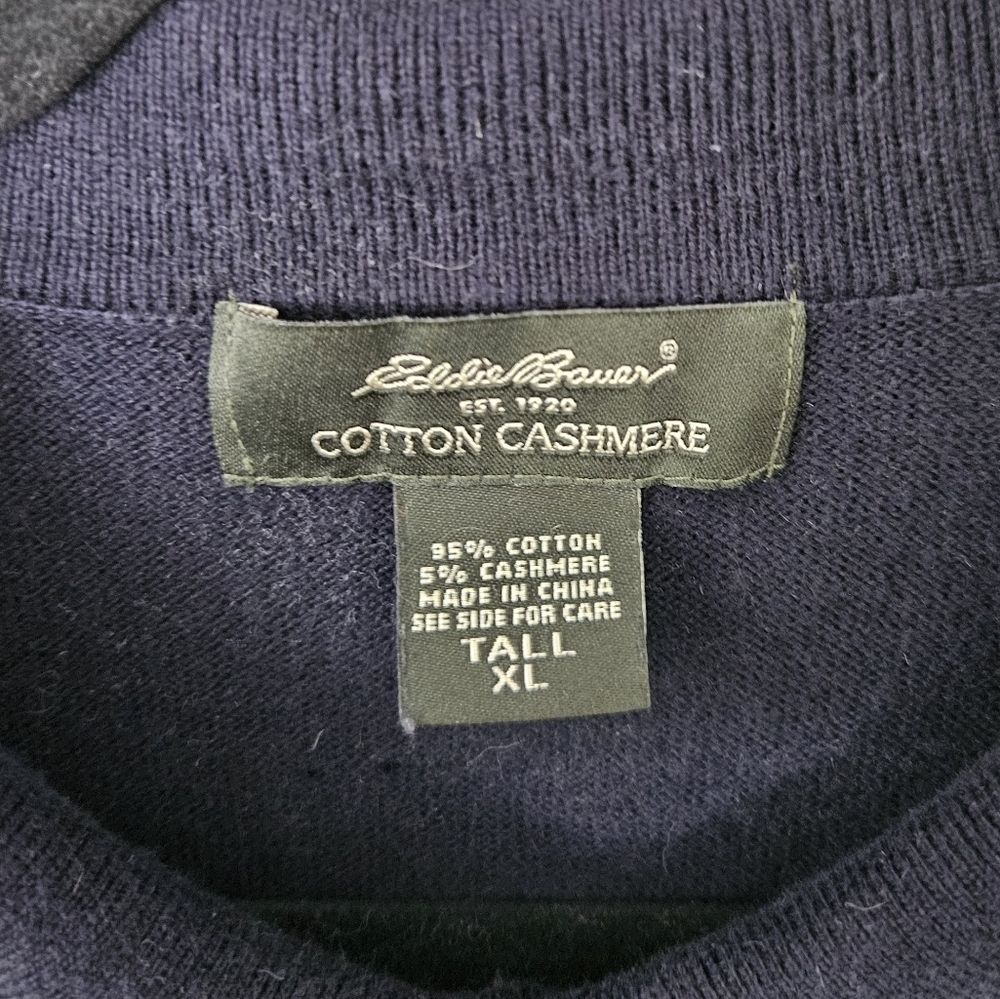 Eddie Bauer Cotton Cashmere Men's Polo Long Sleeve Navy Blue Sweater XL Tall - Picture 3 of 6